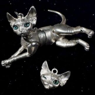 Minstrel Painting Articulated Jewelry: Devon Rex Kitten Pendant (925 sterling silver)